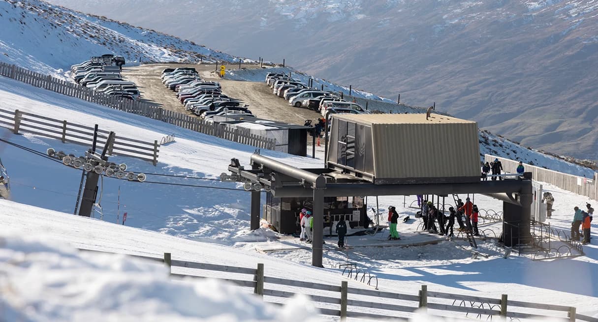 Valley view chairlift and carpark at Cardrona Alpine Resort 